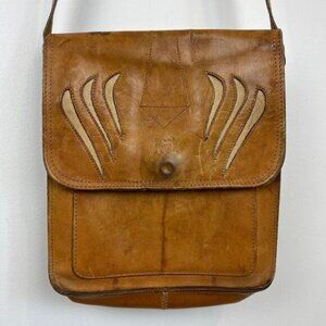 Vintage Atelier Monday Genuine Leather Tan Brown Messenger Bag Crossbody Western